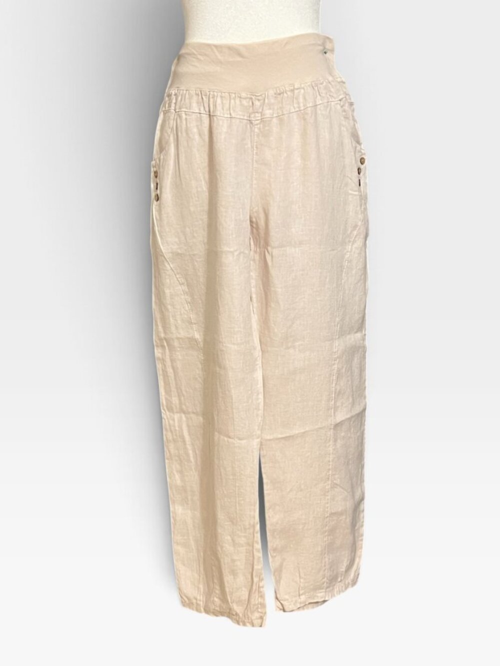Womens Made in Italy 100% Linen Barrel Leg Pants L Beige Lagenlook Coastal Boho